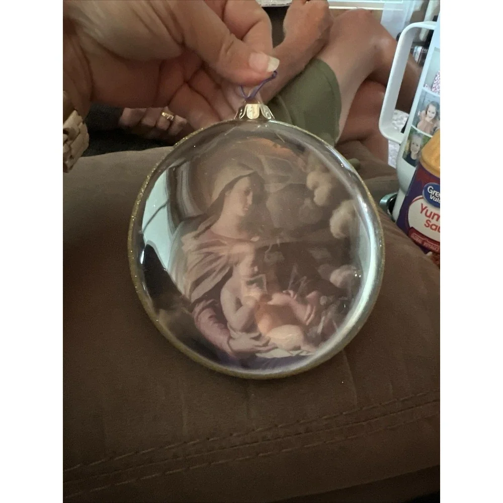 Vintage Beveled Glass Christmas Tree Ornament Nativity Jesus & Mary 5